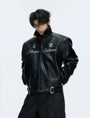 【26s Jan.】Vintage Badge Horse Logo Embroidered Leather Jacket