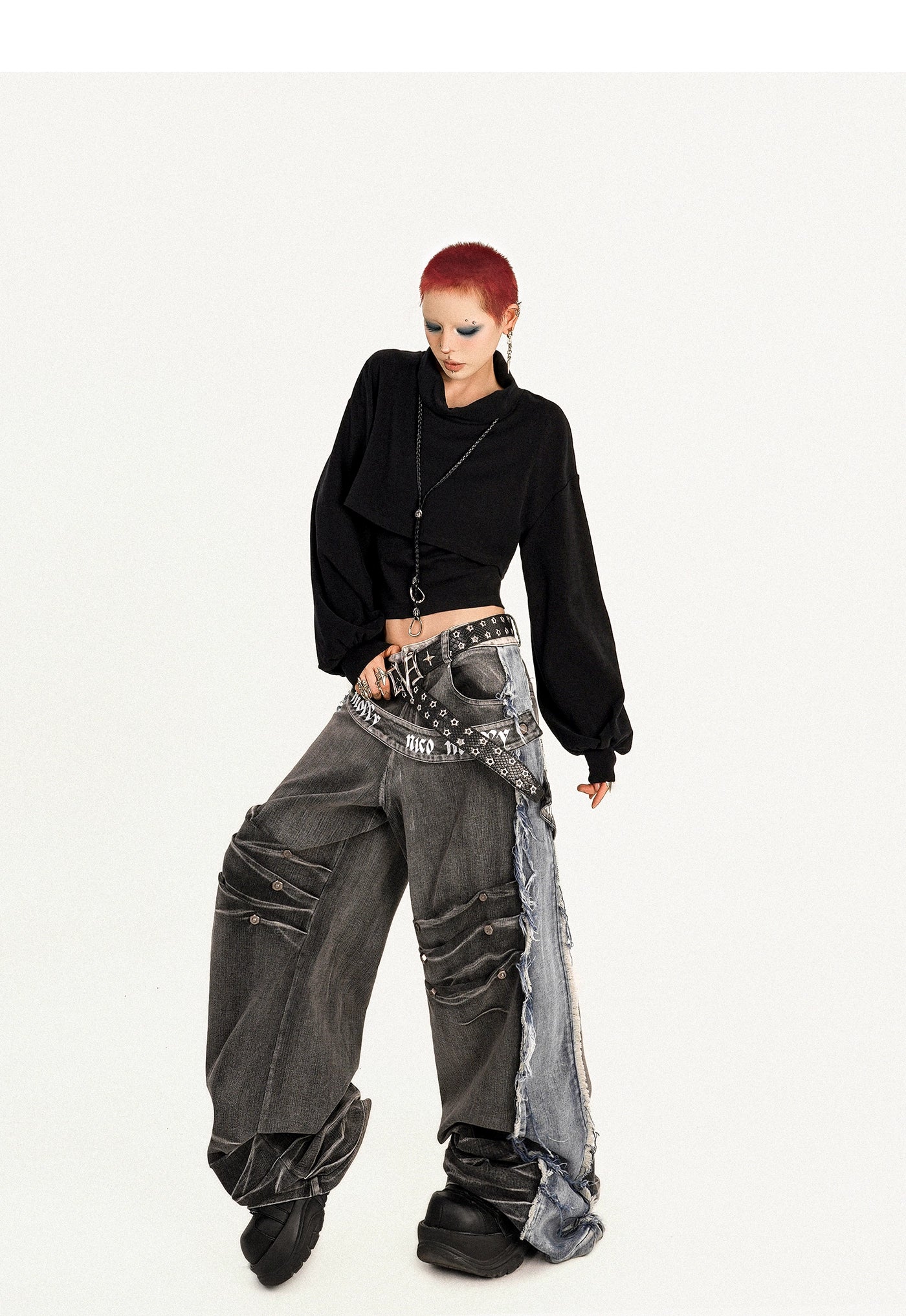 【25s Oct.】Punk Heavy-duty Raw-edge Washed Distressed Jeans