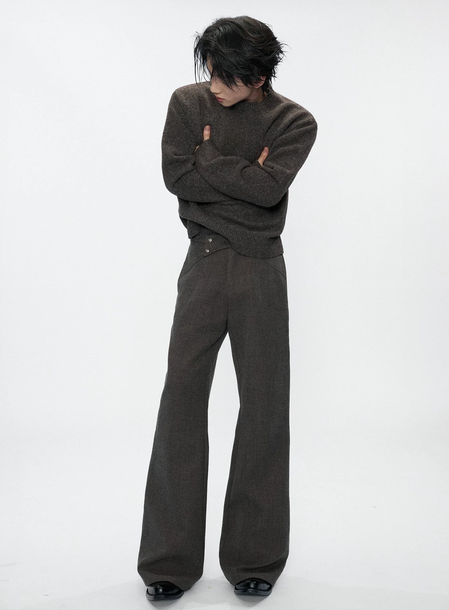 Cross-Over Embroidered Flared Trousers