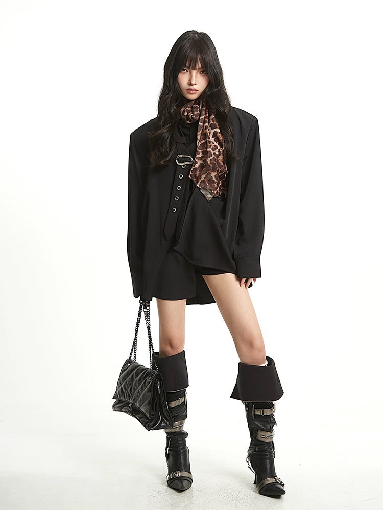 【25s Aug.】Loose Lapel Metal-Button Padded Shoulder Shirt