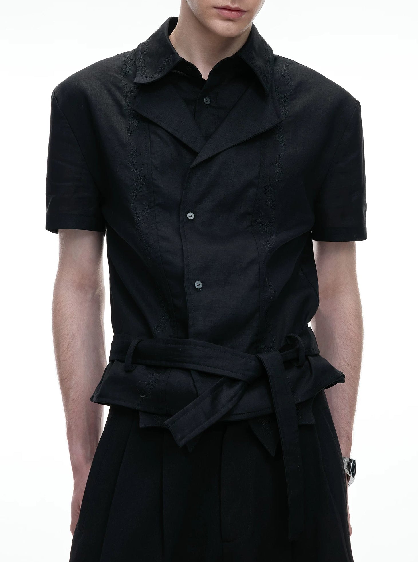 Layered Embroidered Linen Shirt