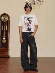 Vintage Washed Wide-Leg Cargo Jeans