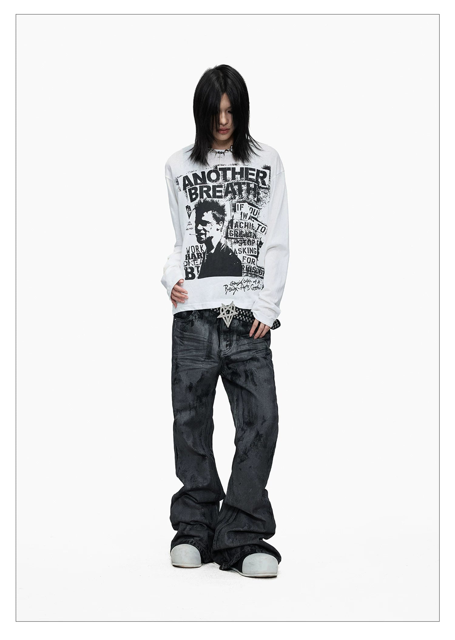 Hand-Waxed Stacked Flared Denim Jeans
