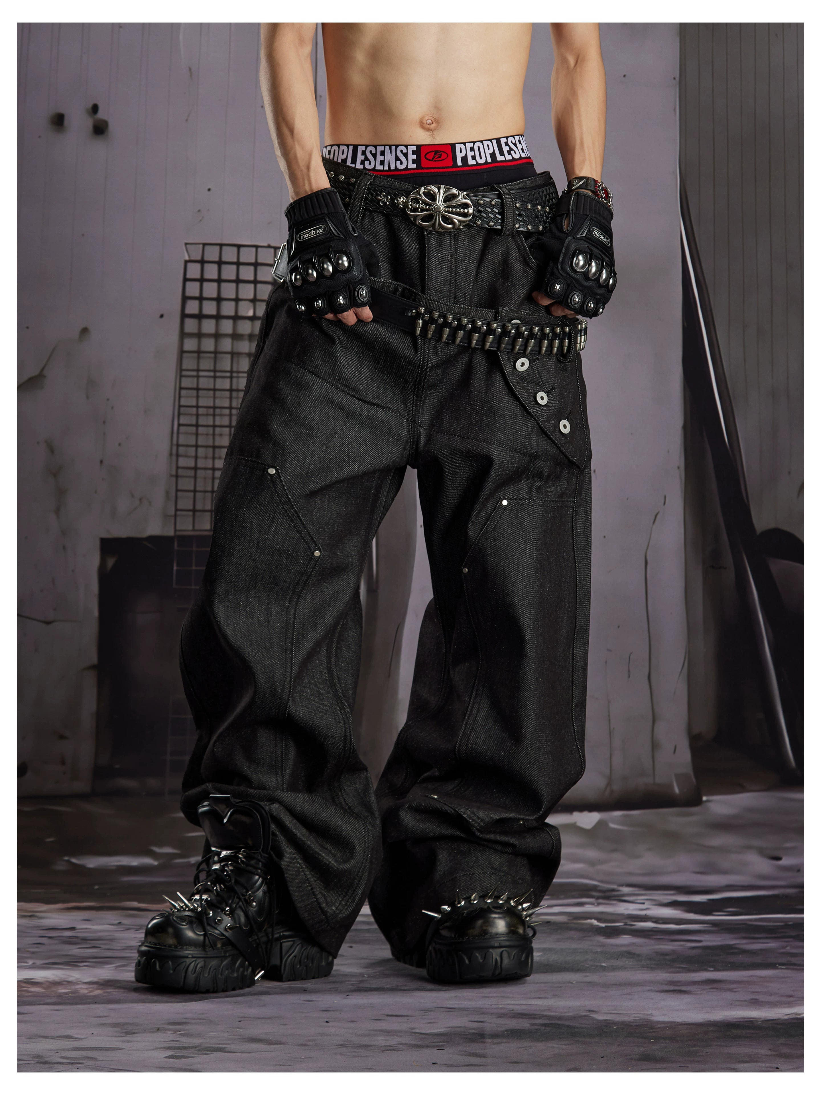Double Waist Raw Denim Jeans