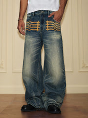 Royal Embroidered Washed Wide-Leg Jeans