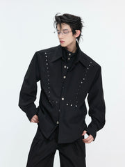 【26s May】Linen Blend Layered Studded Embroidered Shirt