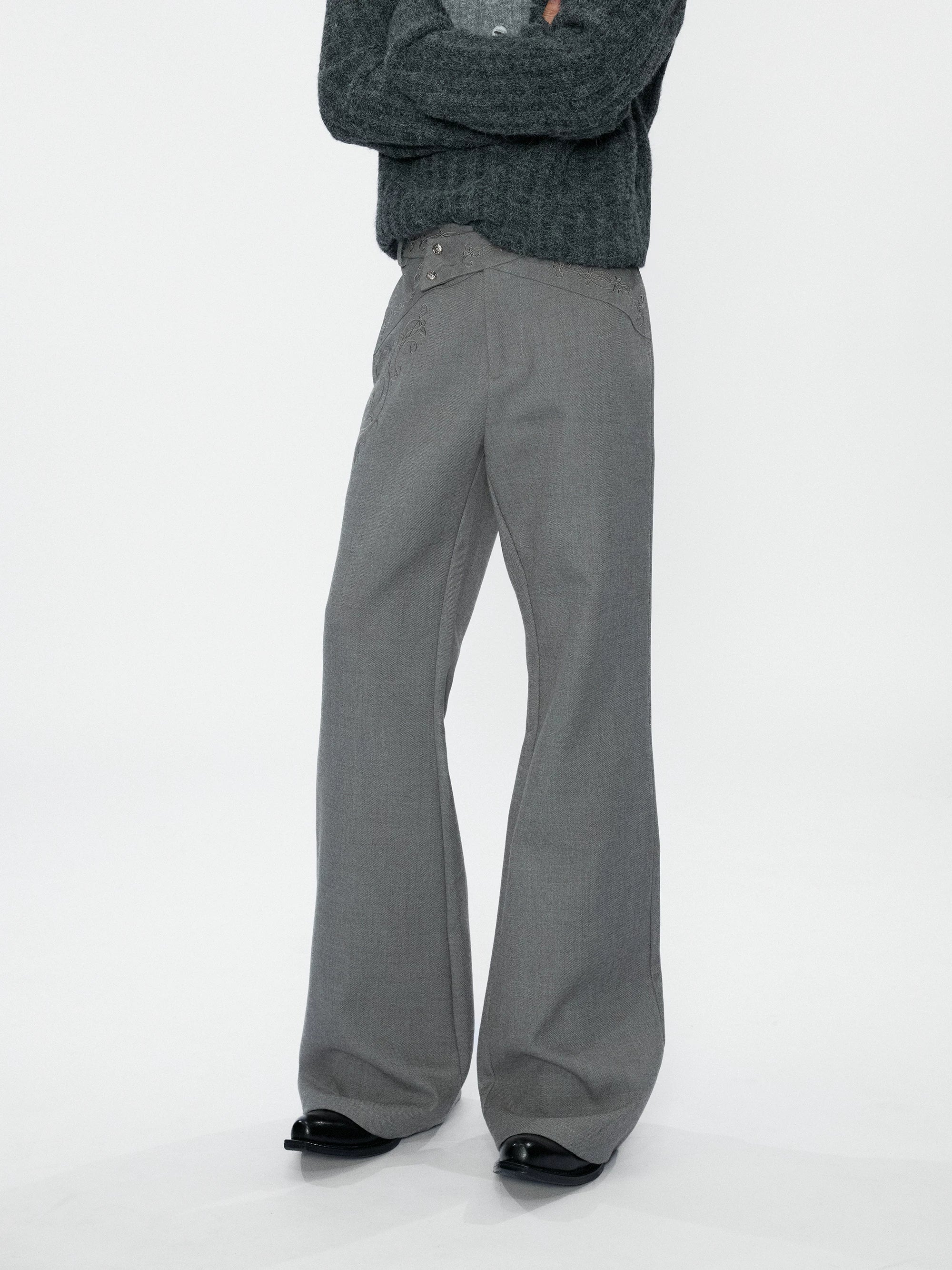 Cross-Over Embroidered Flared Trousers