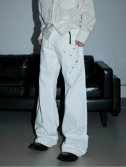 Rose Embroidered White Flared Jeans