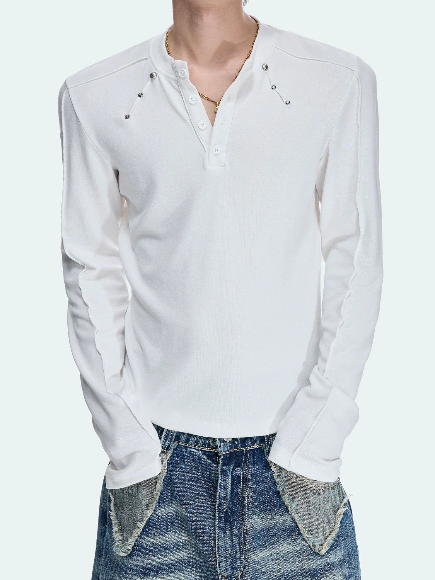 Deconstructed Studded Henley Tee