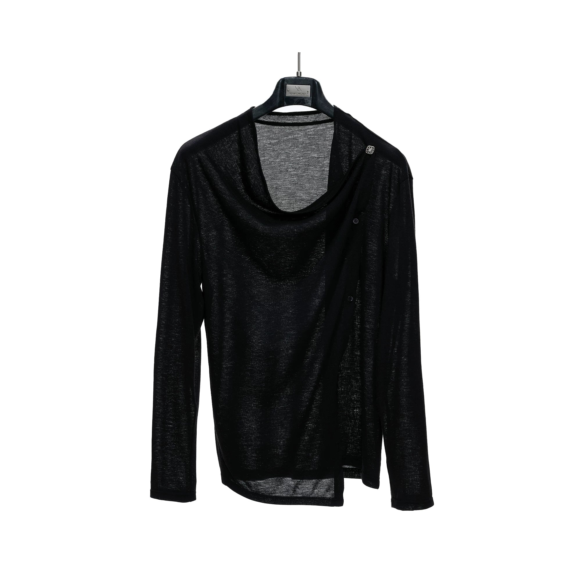 Textured Asymmetric Button Long Sleeve Top