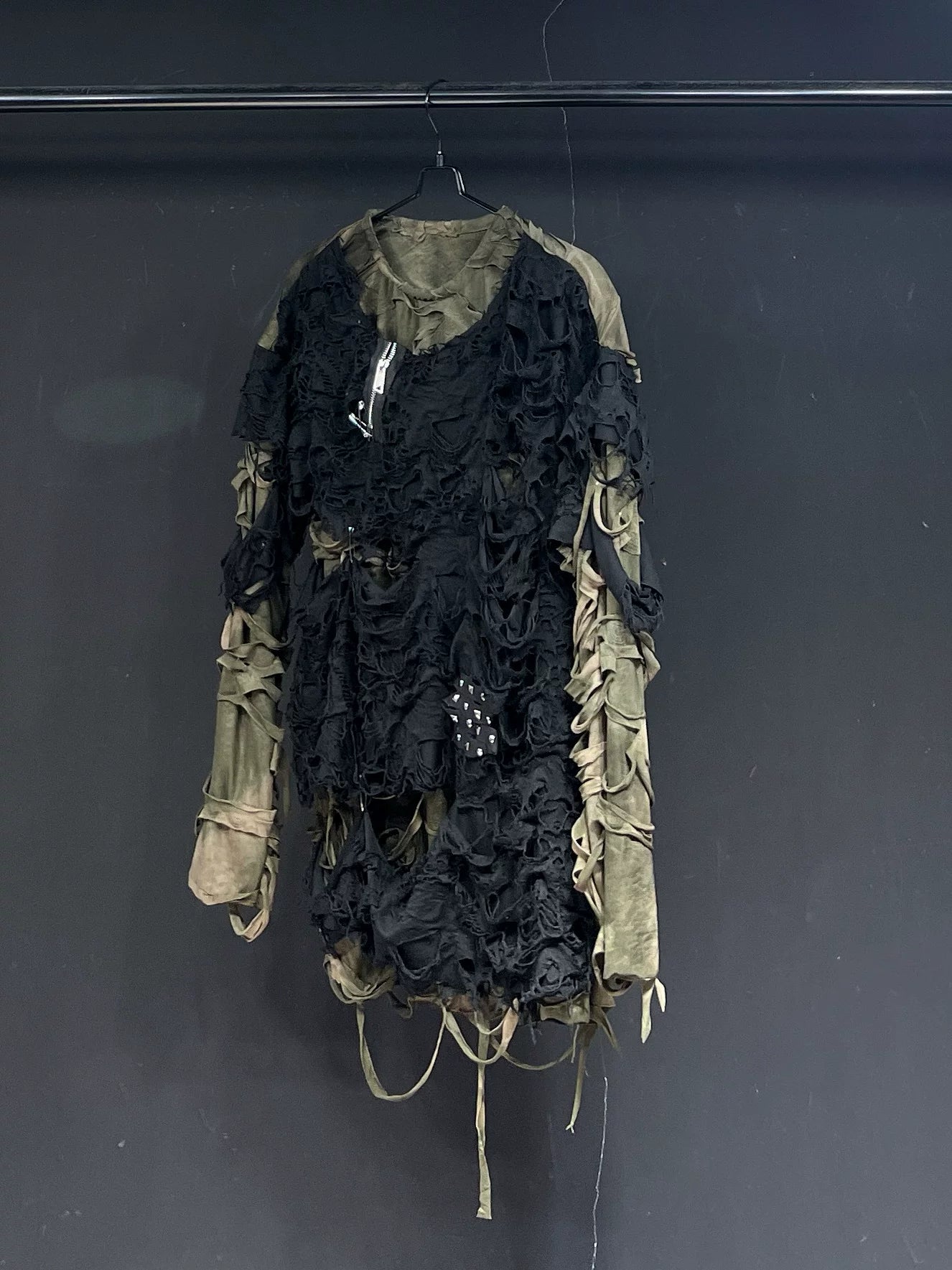 Distressed Black Oversized Long Sleeve T-Shirt