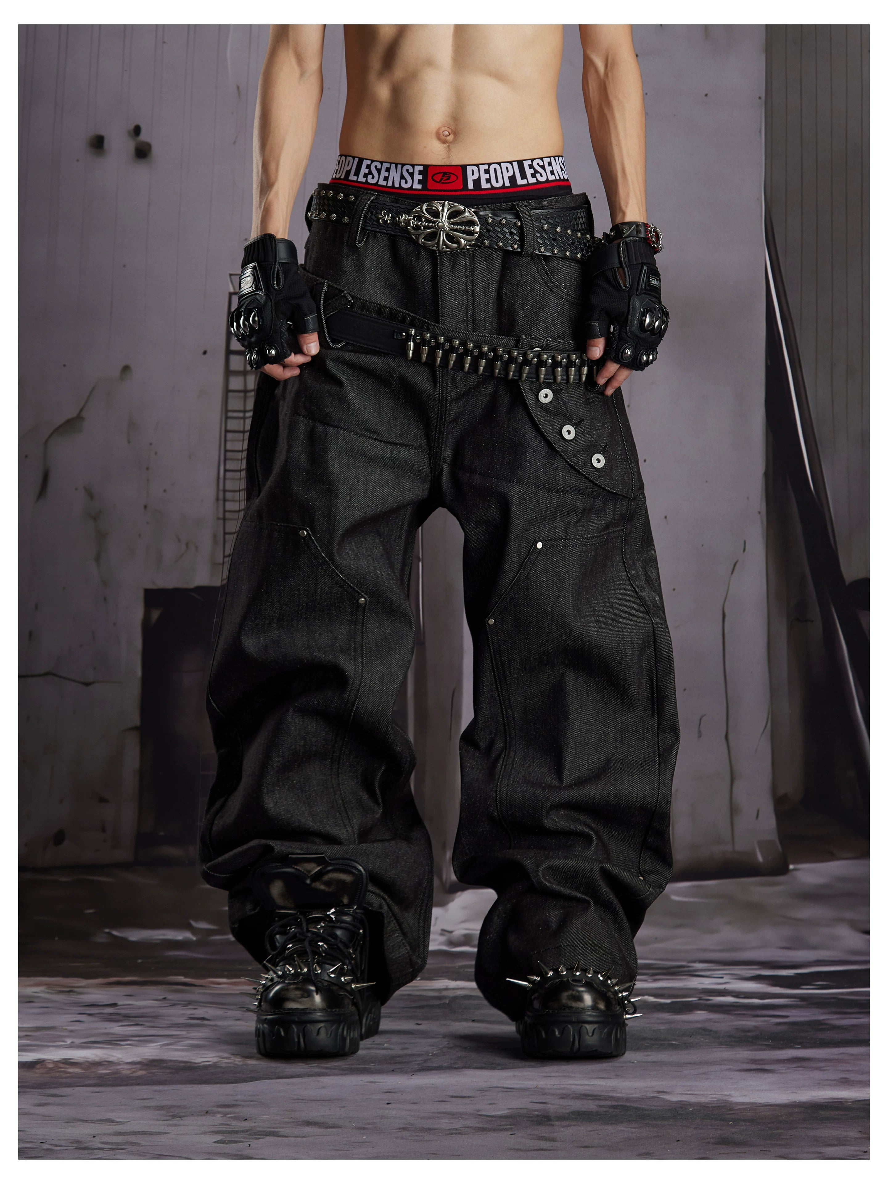 Double Waist Raw Denim Jeans