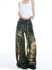 【25s Jul.】American High Street Ripped Thick Waistband Jeans
