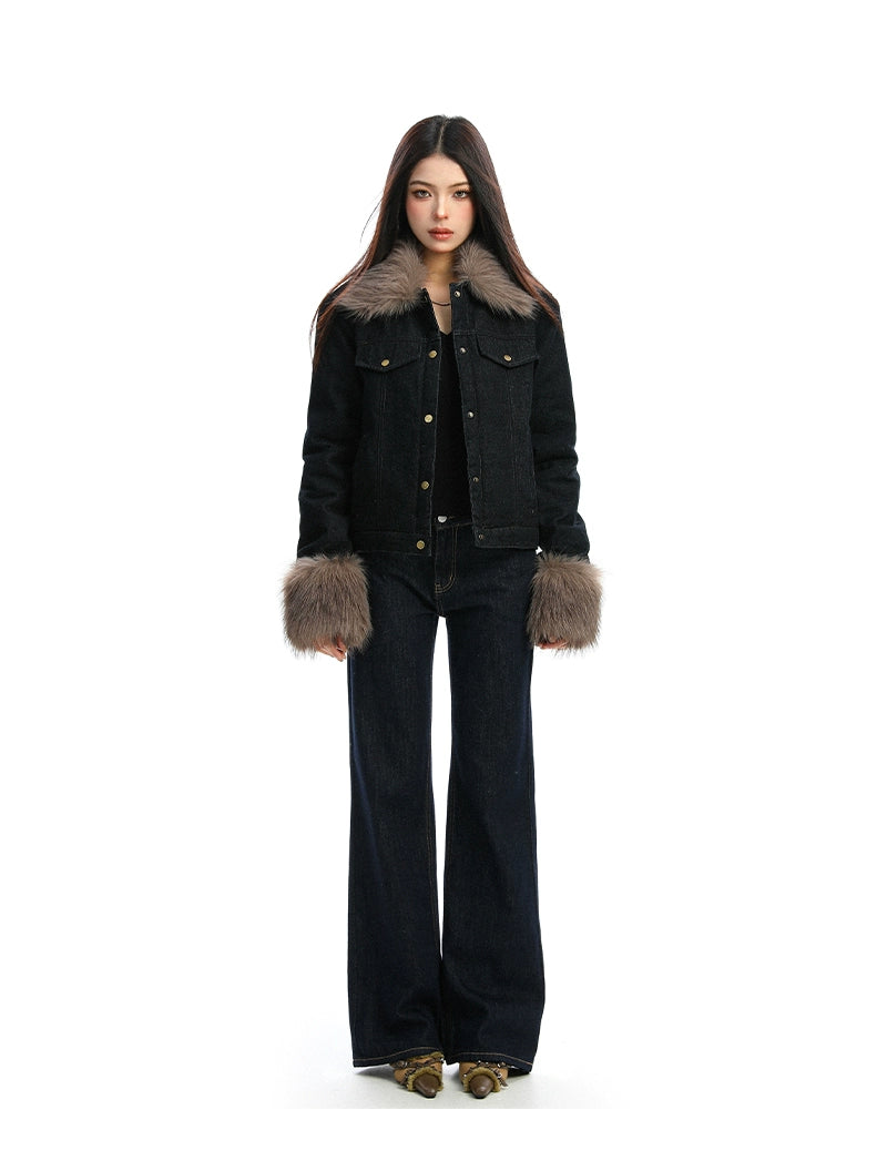 【25s Dec.】Fur-trimmed Denim Cotton Jacket