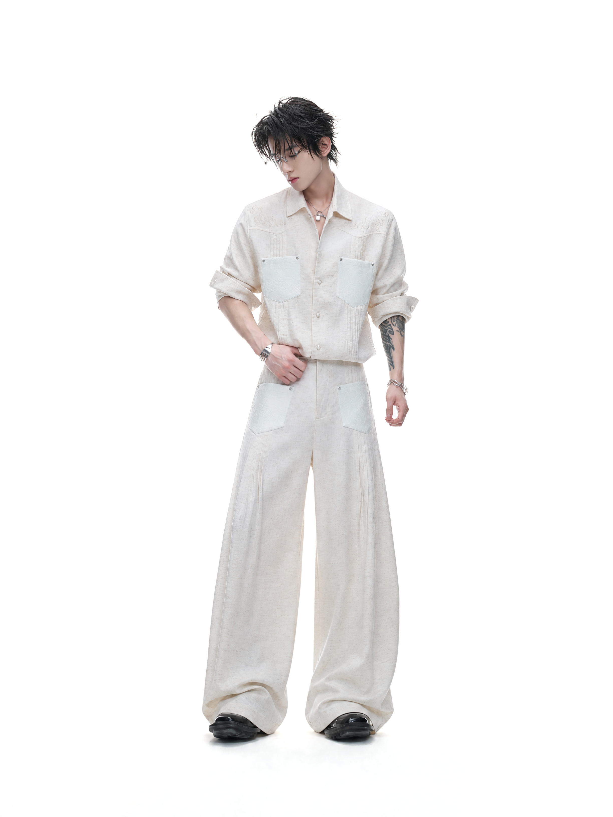 Embroidered Pleated Relaxed Shirt / Pants