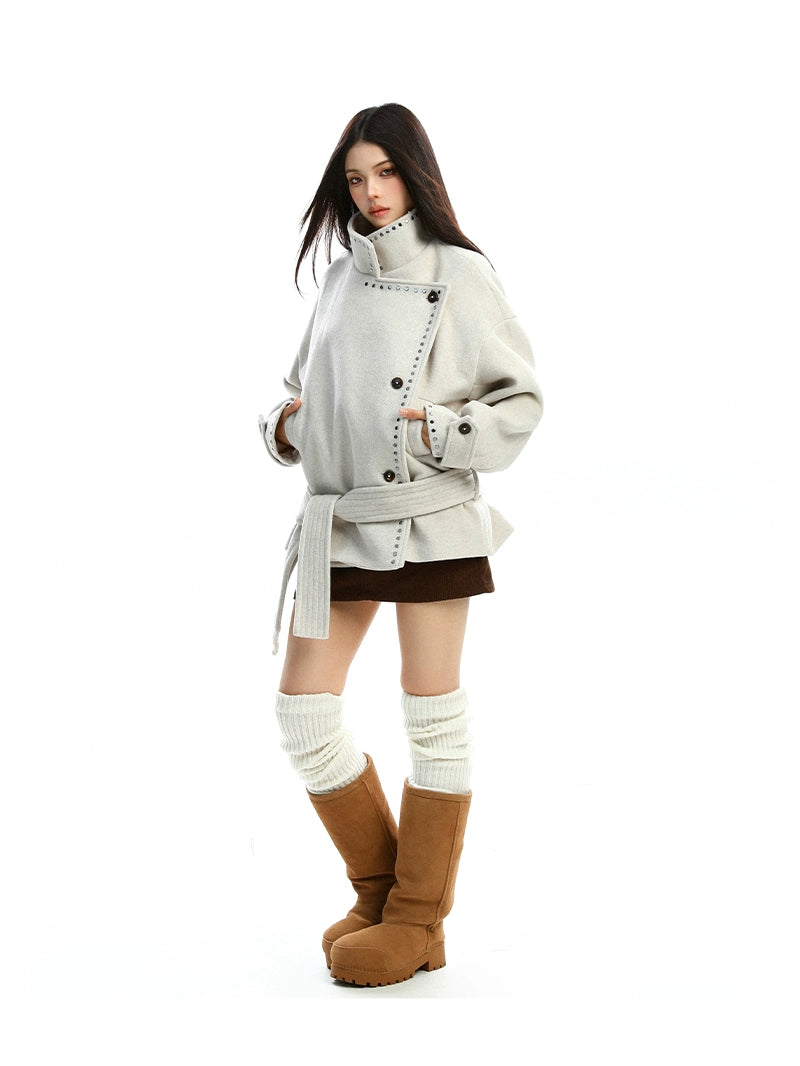 【25s Nov.】Studded Stand-up Collar Plush Coat