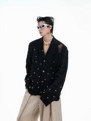 【25s Aug.】Pearl Detail Knit Hollow-Out Cardigan