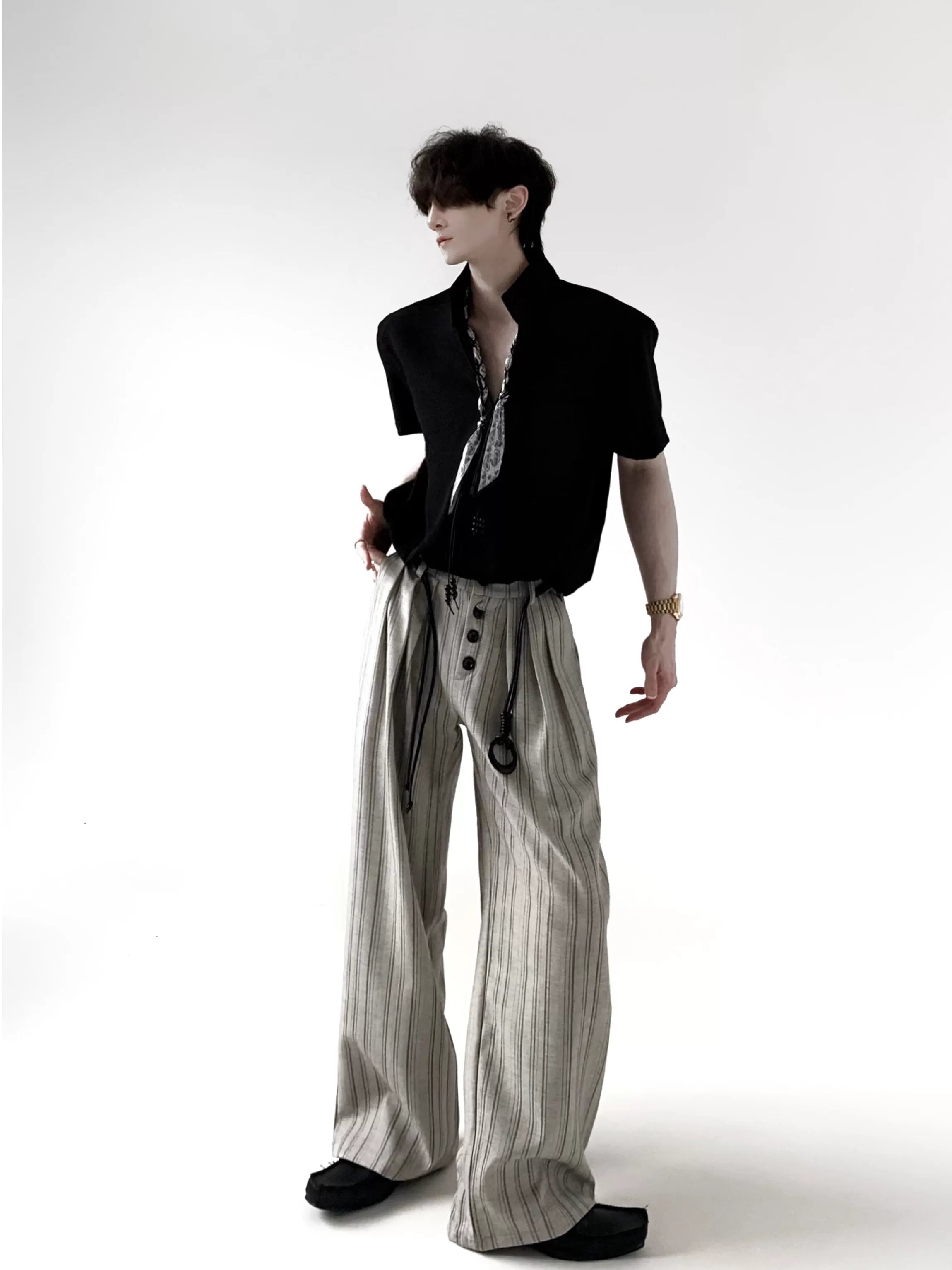Old Money Striped Button Trousers