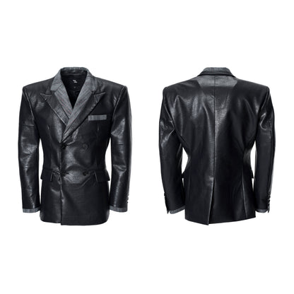 【25s Nov.】Textured PU Leather Suit Jacket