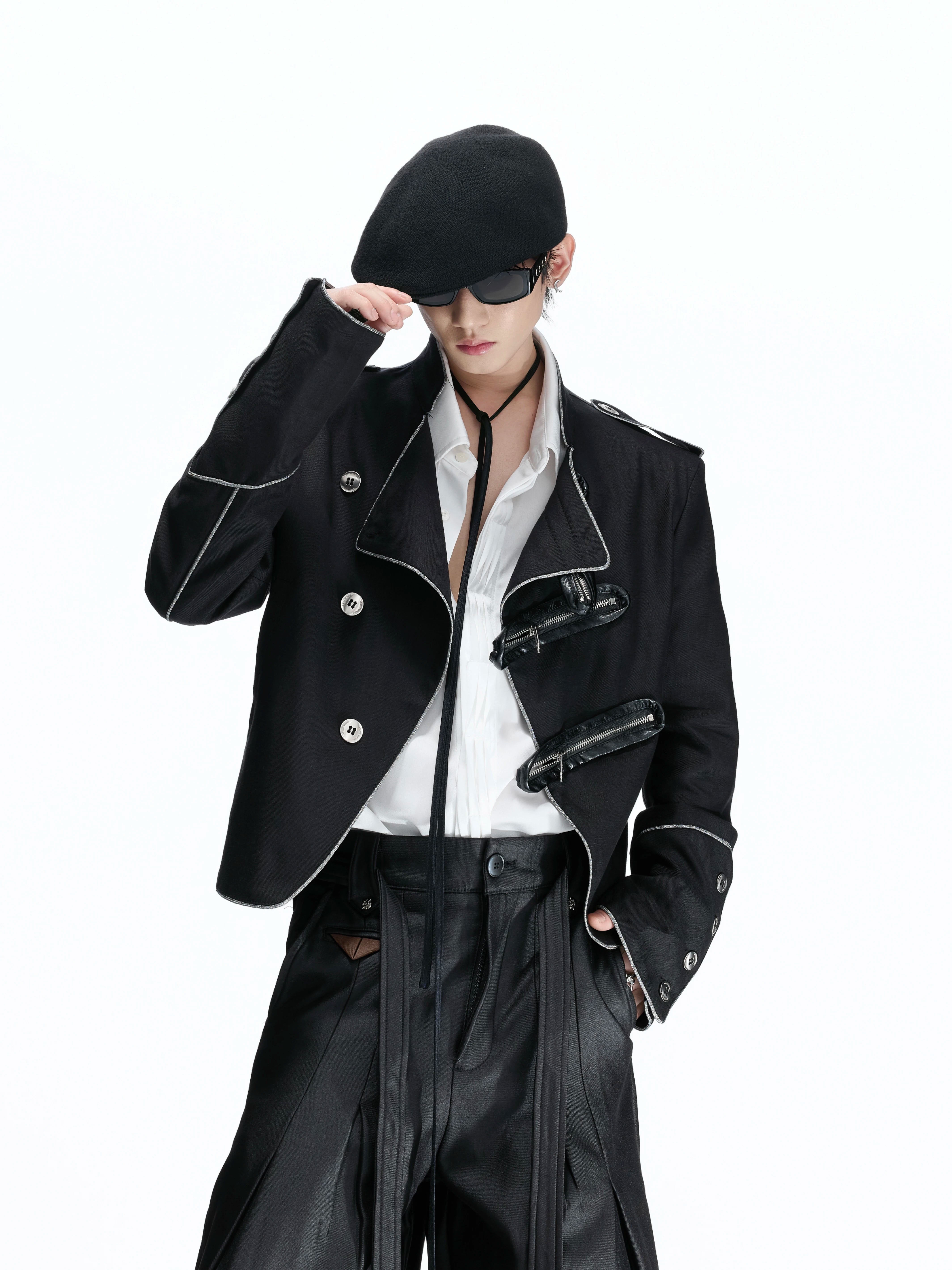 Asymmetric Stand Collar Cropped Jacket