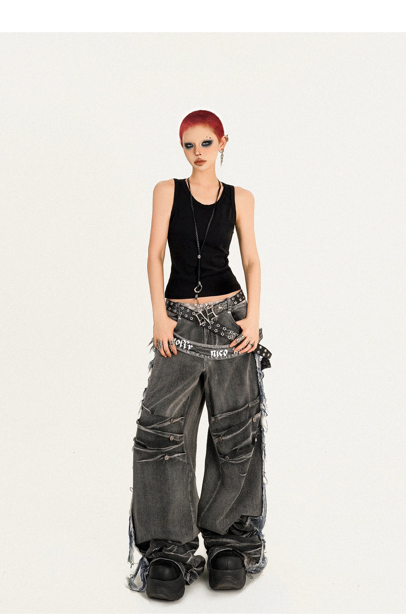 【25s Oct.】Punk Heavy-duty Raw-edge Washed Distressed Jeans