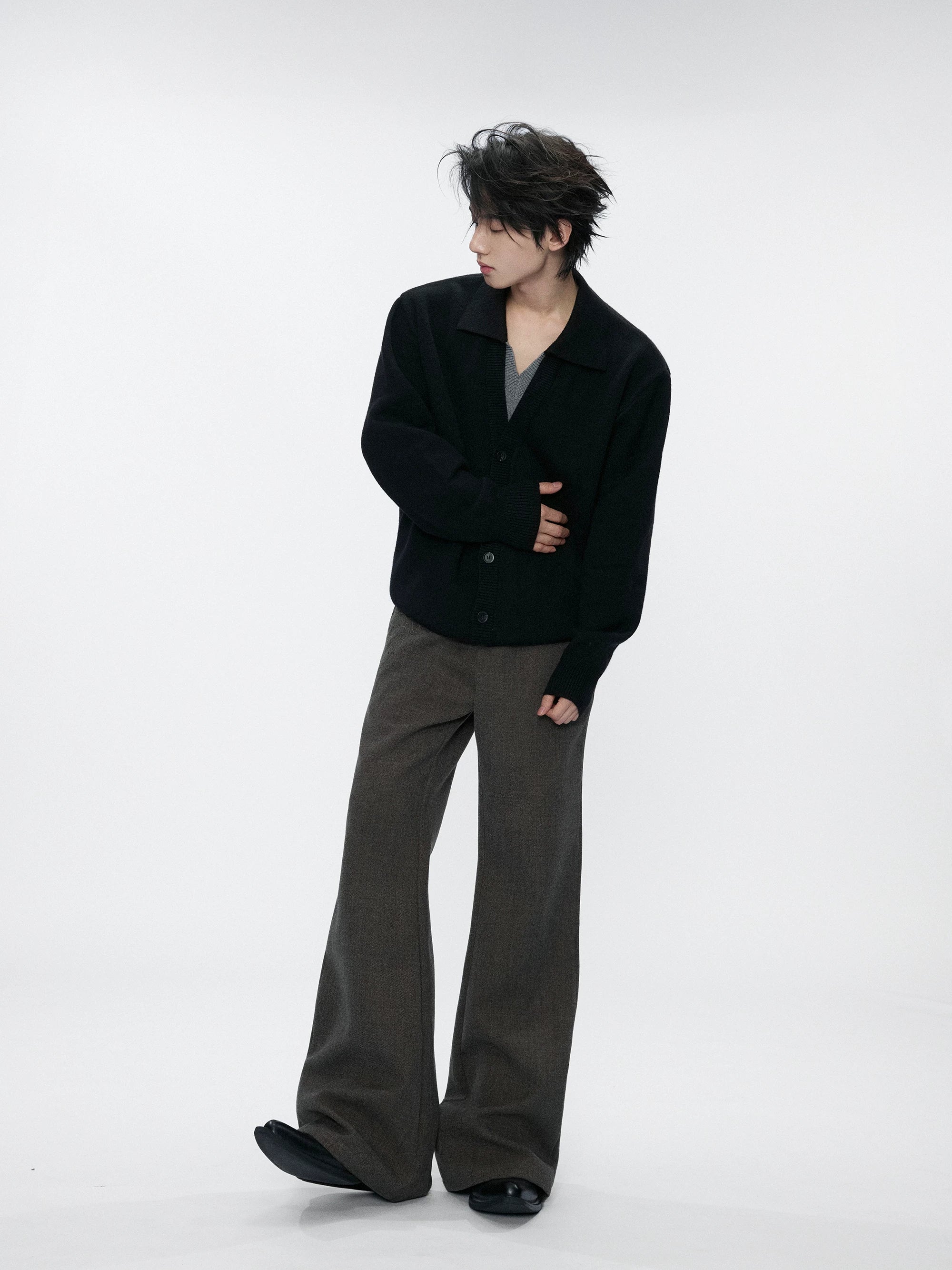 Double V-Neck Contrast Layered Sweater