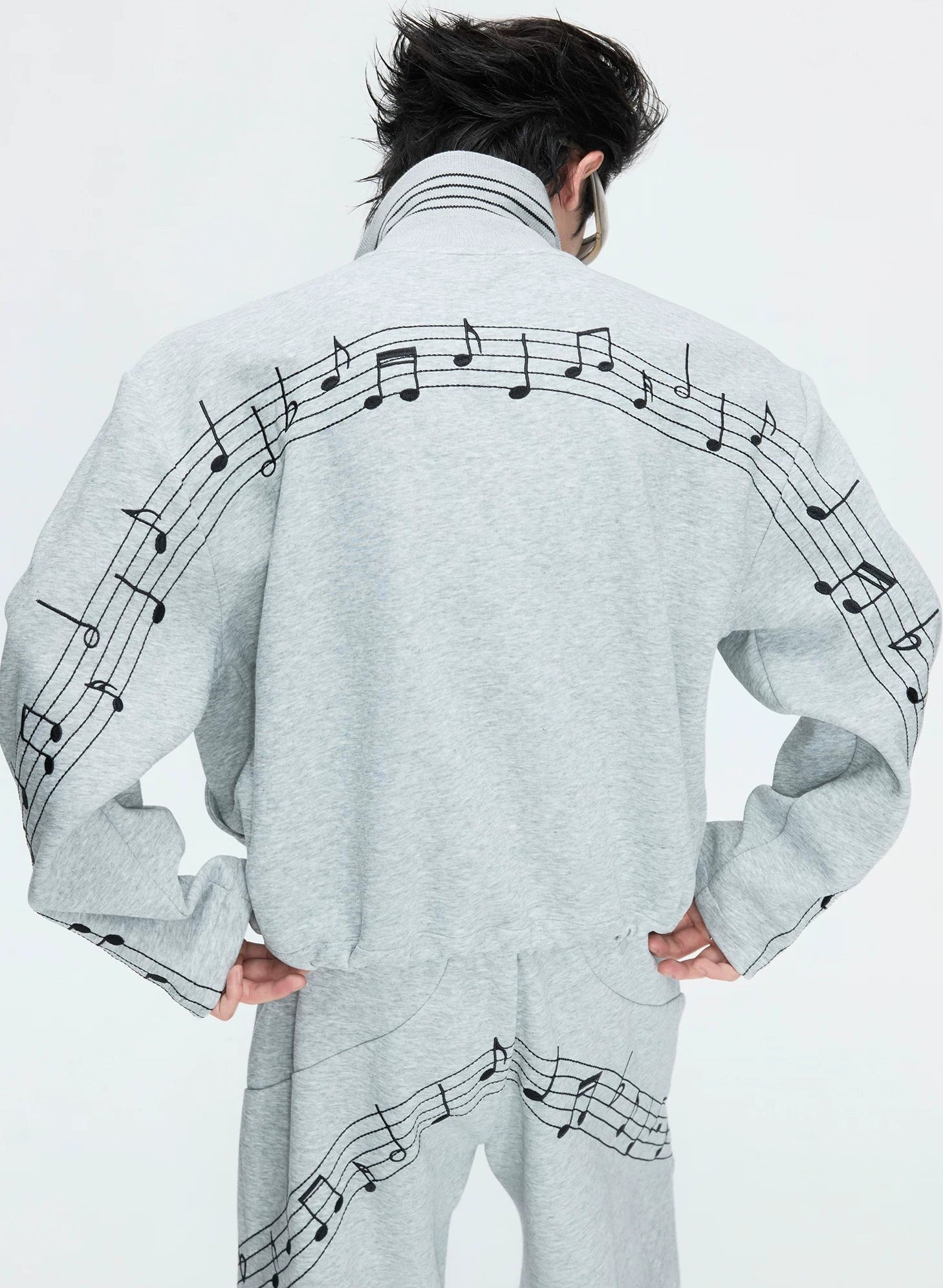 【26s May】Embroidered Music Note Structured Hoodie Set