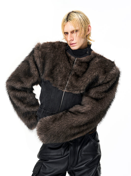 Super Warm Faux Fur Paneled Denim Jacket