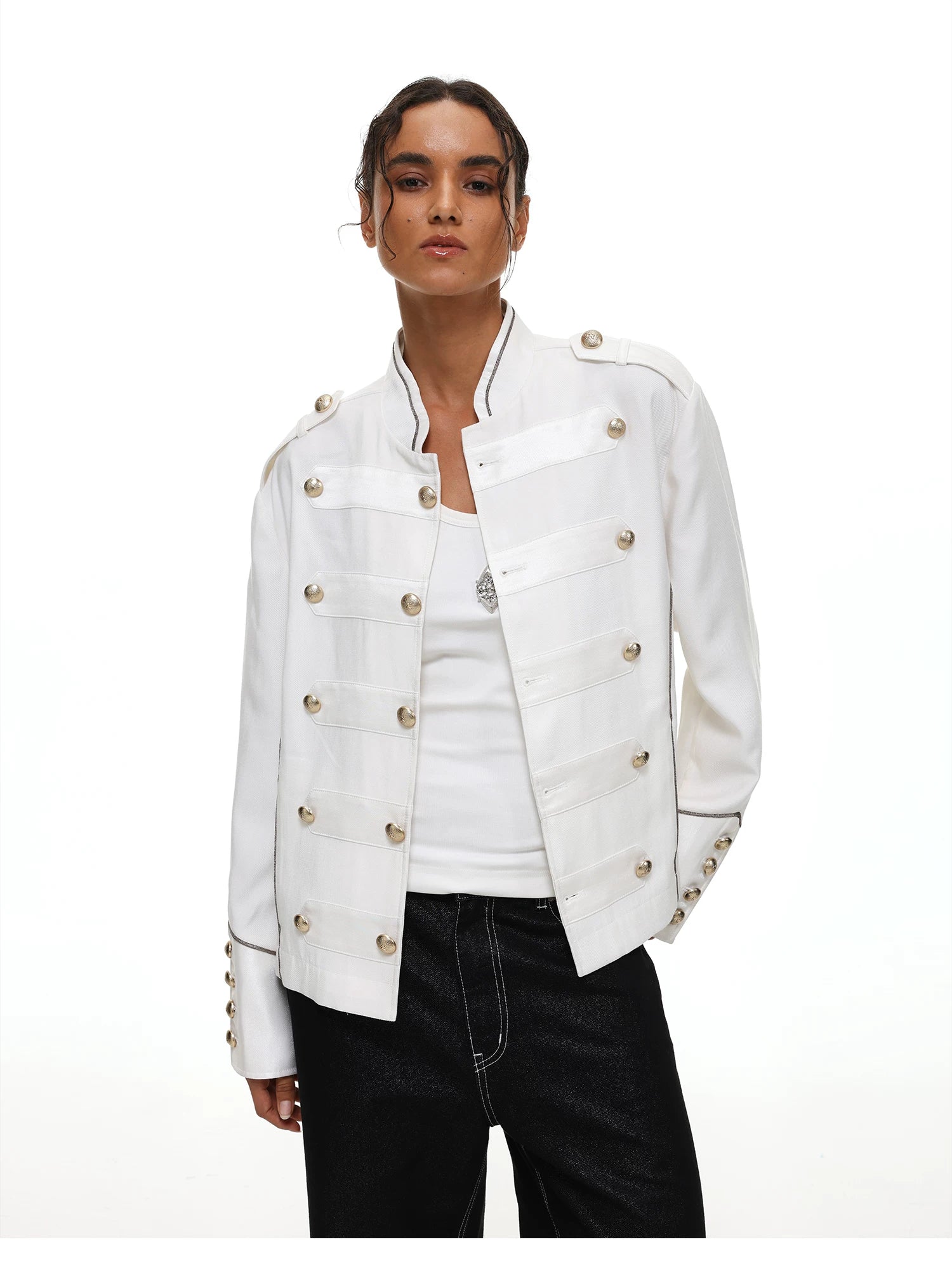 【26s May】Napoleonic Stand Collar Metal Button Lightweight Shirt Jacket