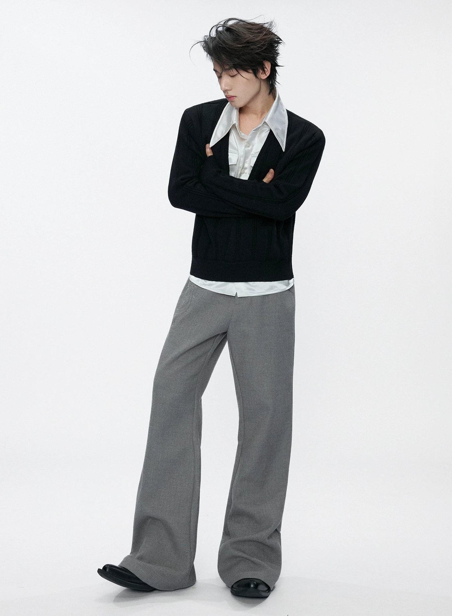 Satin Layered Collar Knit Sweater