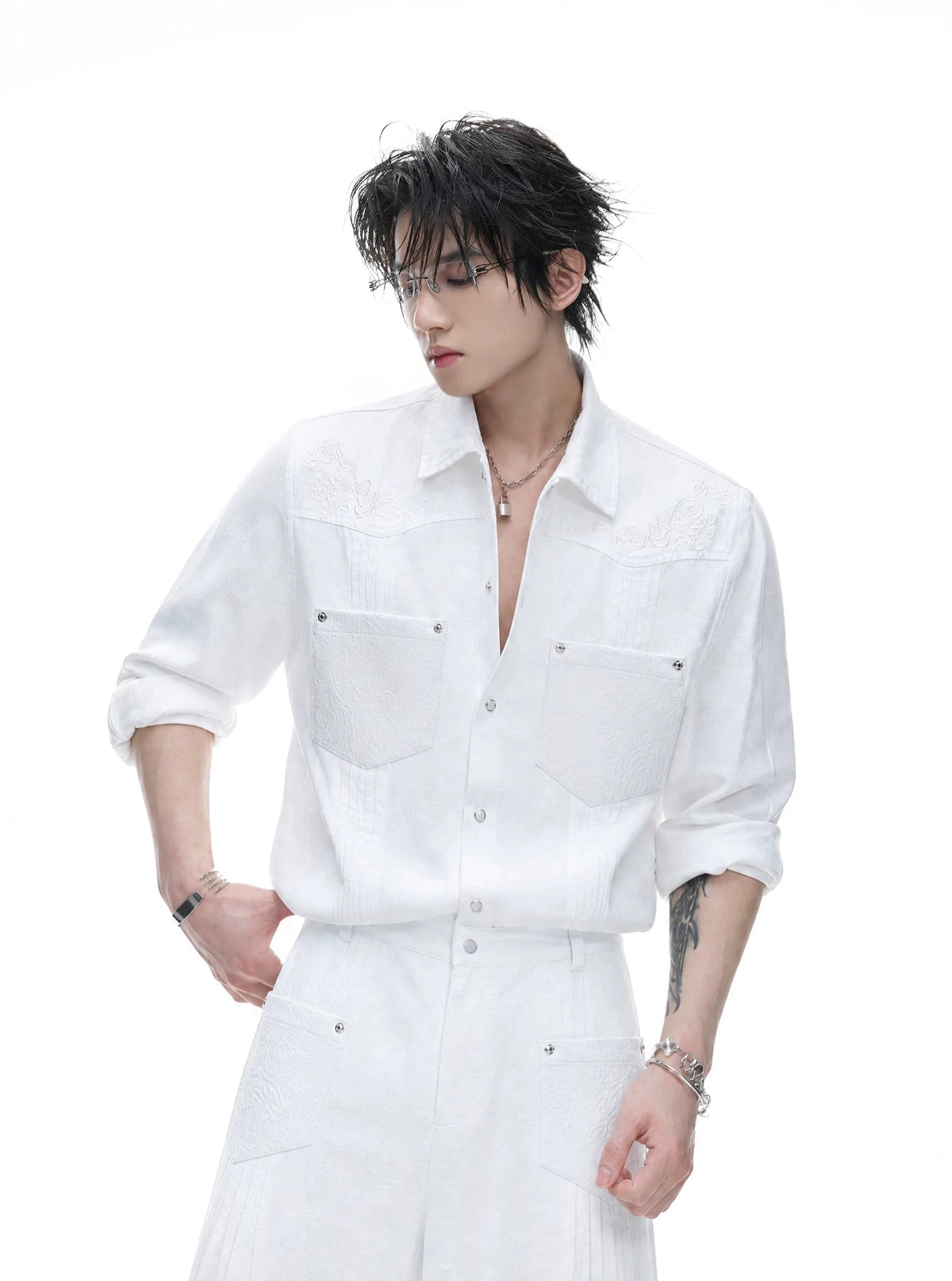 Embroidered Pleated Relaxed Shirt / Pants