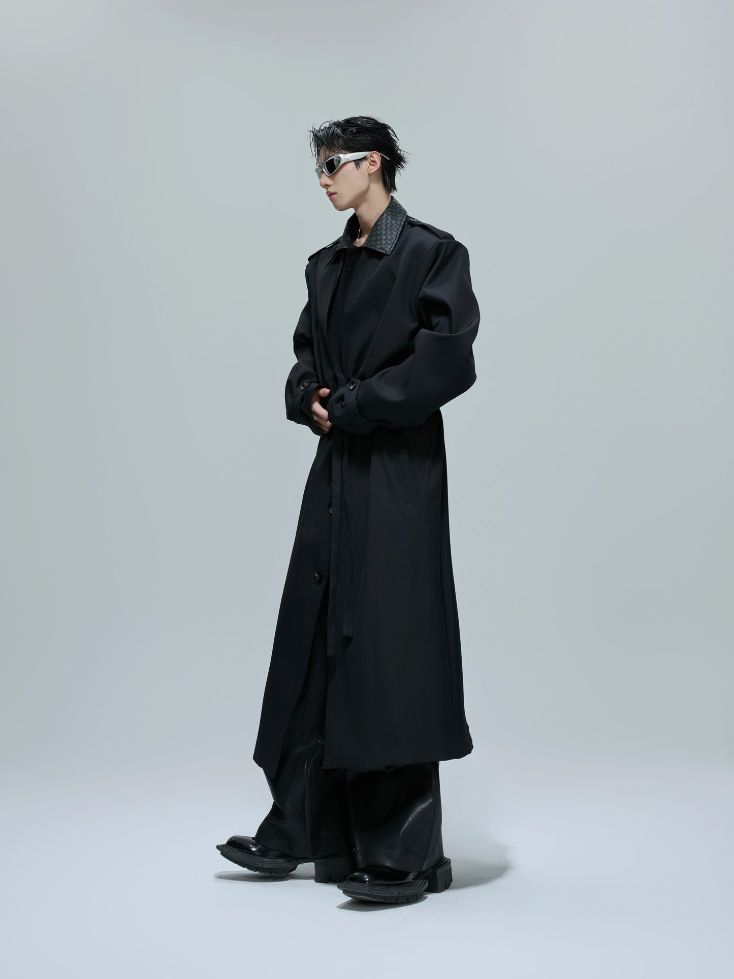 【25s Nov.】Long Patchwork Leather Casual Trench Coat
