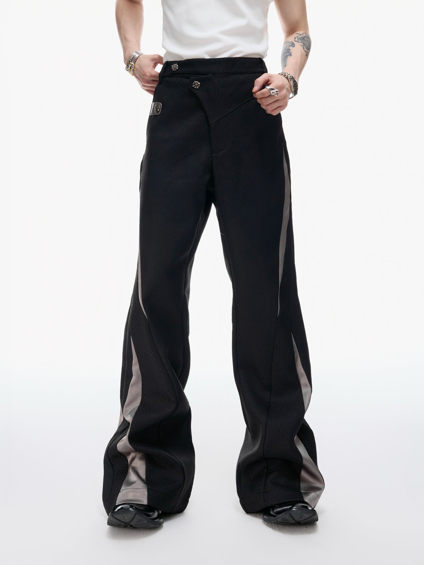 【25s Aug.】Colorblock Patchwork Flared Tailored Pants