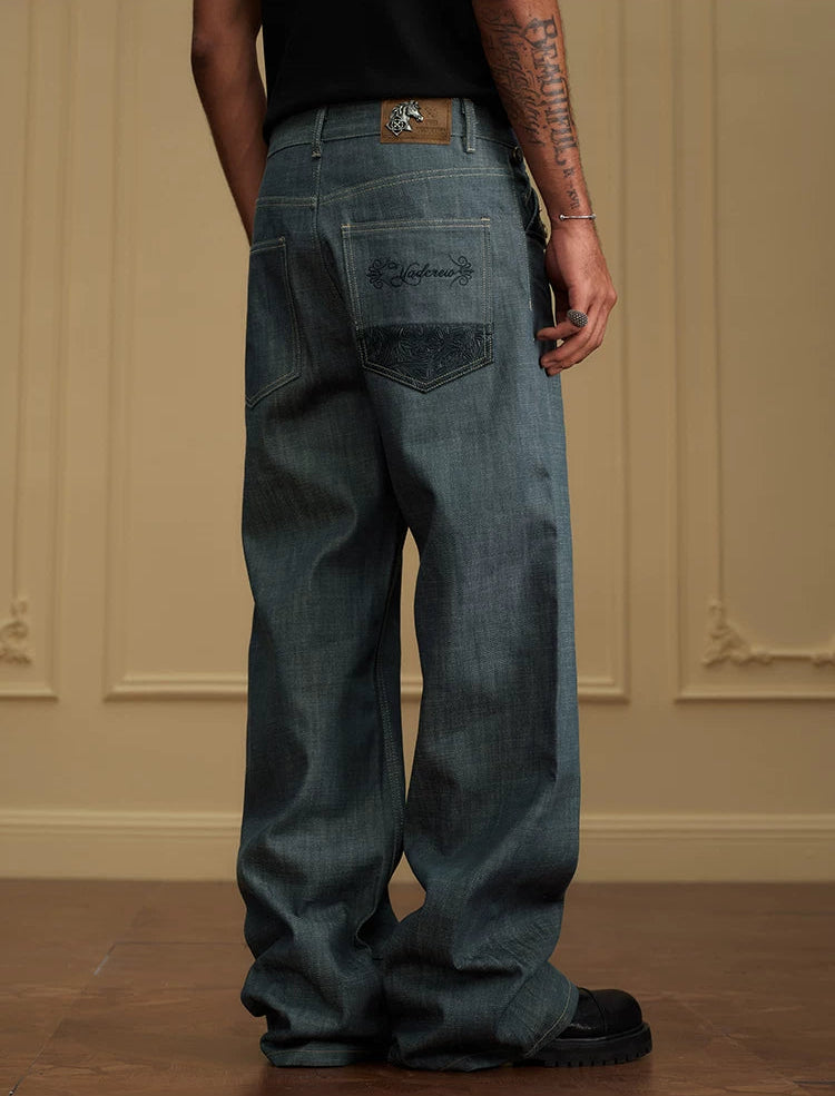 Baroque Relief Straight Denim Jeans