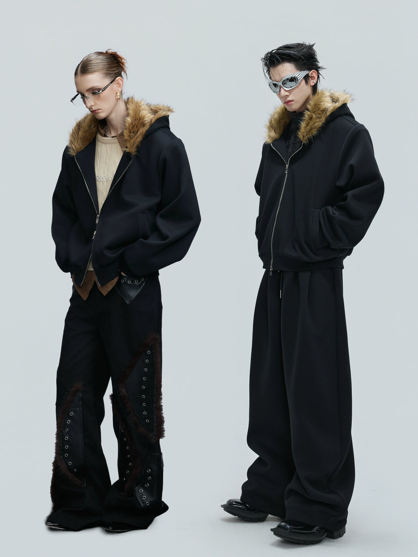 【25s Nov.】Fur Collar Hooded Sweatshirt Cardigan/ Pants