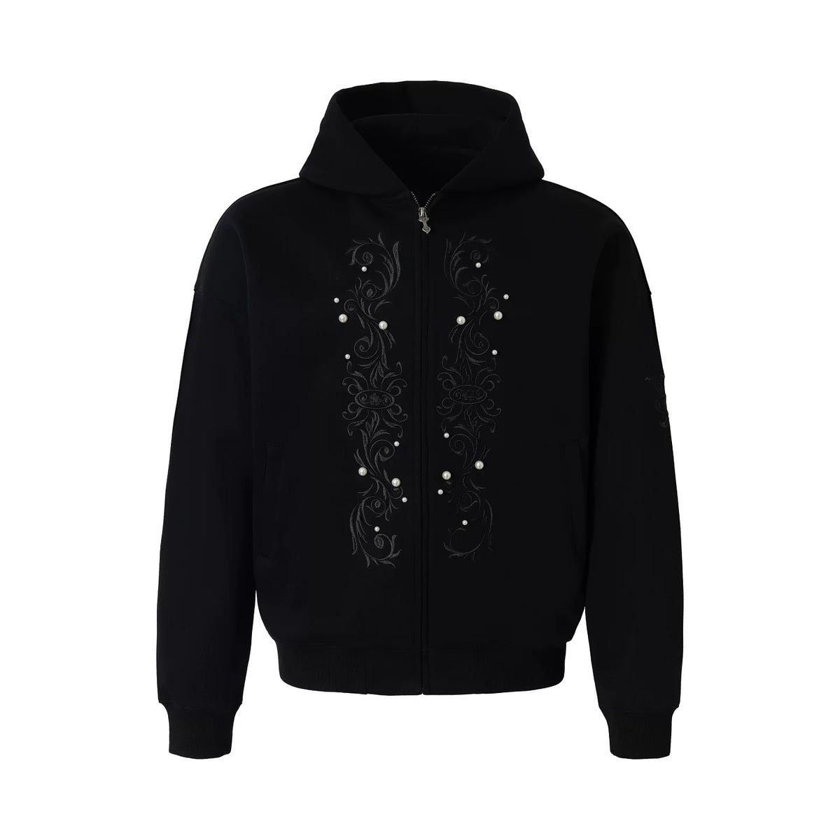 Vintage Embroidered Pearl Zip Hoodie