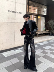Textured Black Leather Moto Jacket