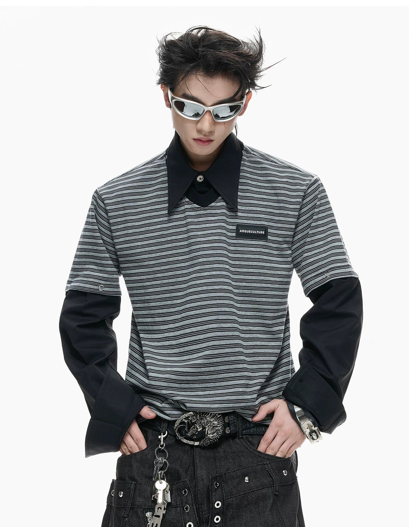 【26s Apr.】Contrast Stripe Convertible Layered Polo Shirt