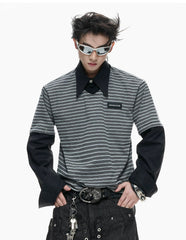 【26s Apr.】Contrast Stripe Convertible Layered Polo Shirt