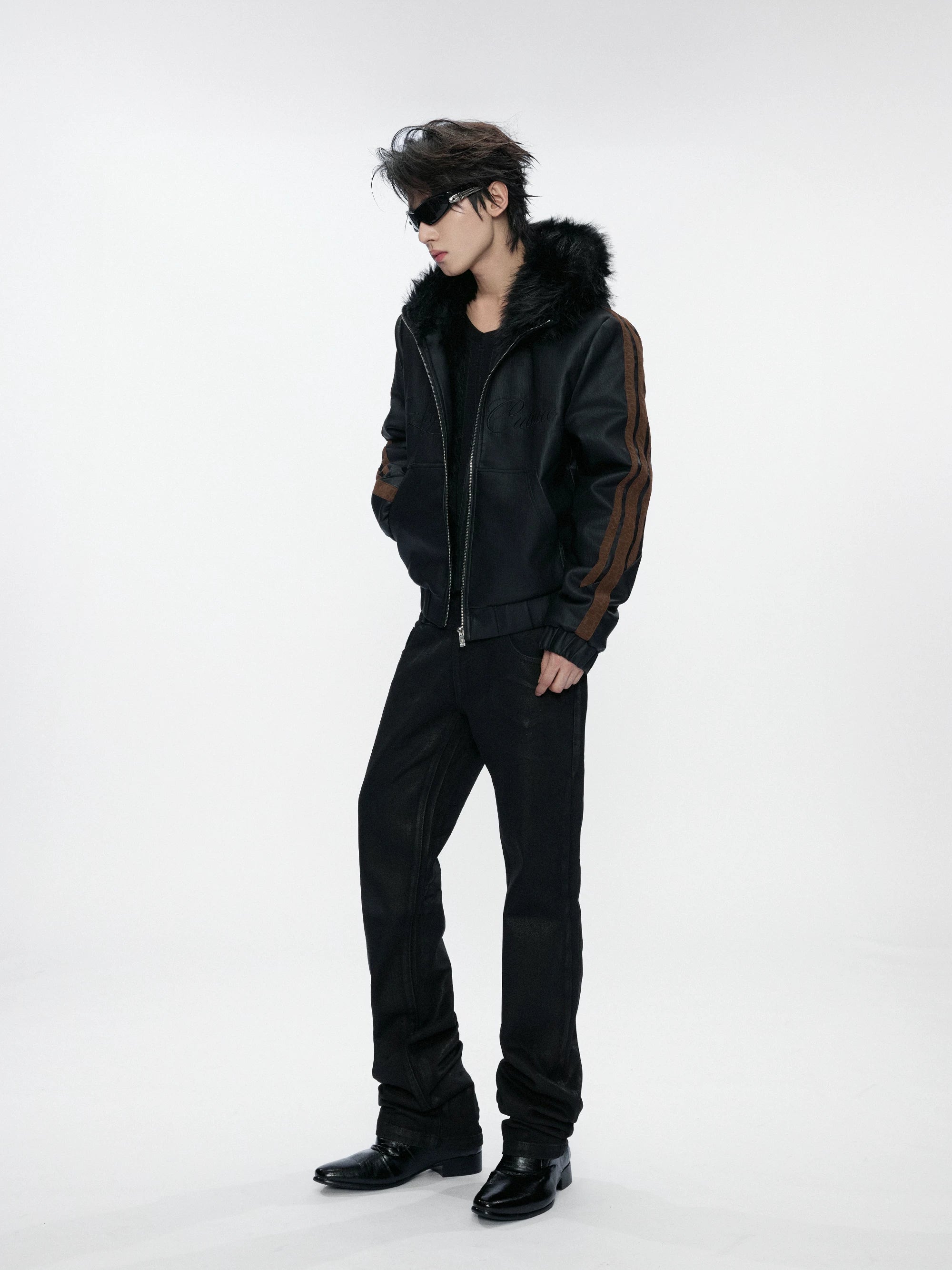 Leopard Panel Faux Fur Hooded Jacket