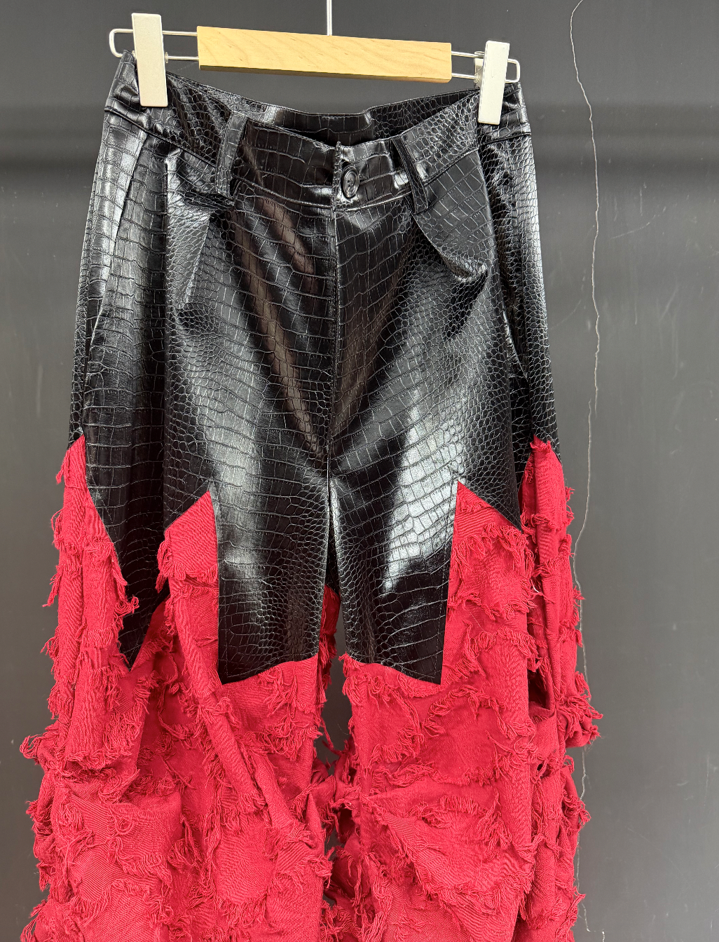 Patchwork Pleated Wide-Leg Pants