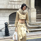 Elegant Khaki Short Trench Coat + Skirt Set