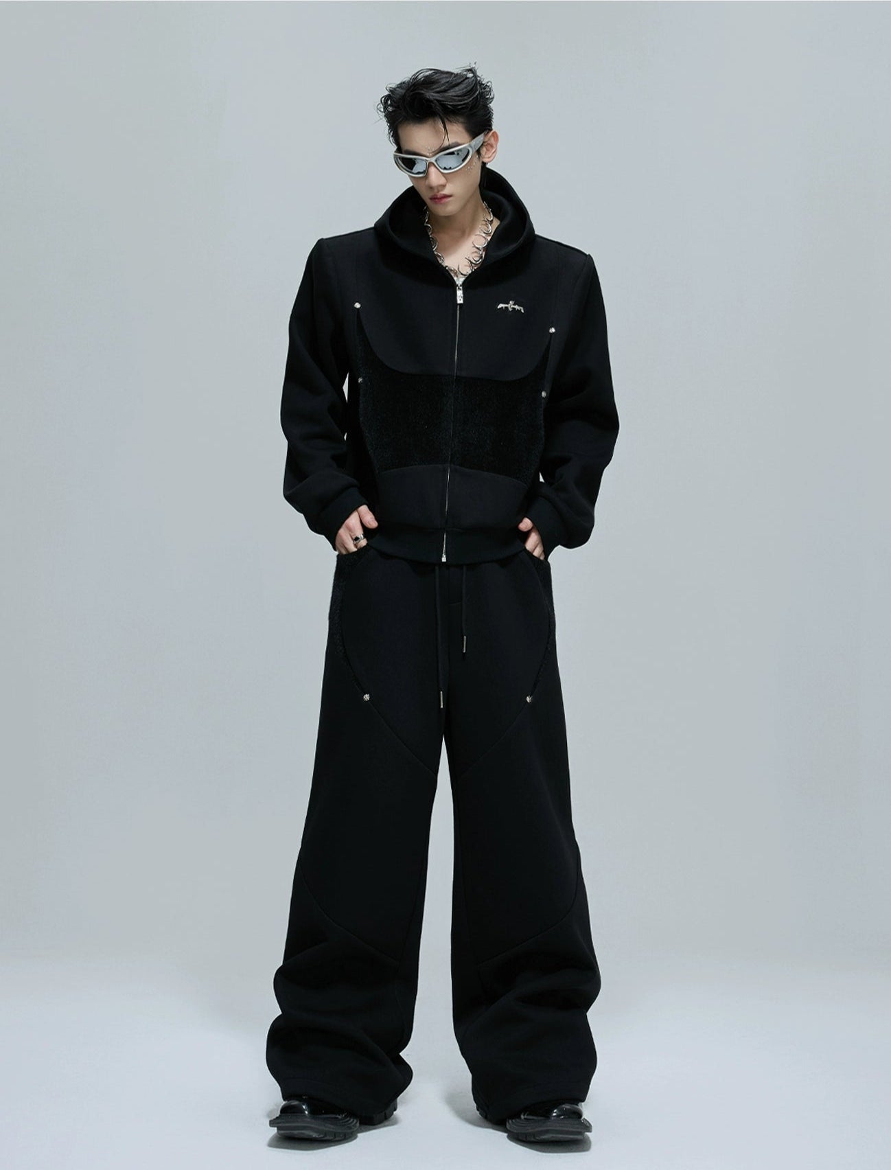 【25s Oct.】Hooded Cropped Mohair Patchwork Hooide/Pants