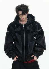 【26s Feb.】Matte Waxed Deconstructed Horsehair Hooded Leather Jacket