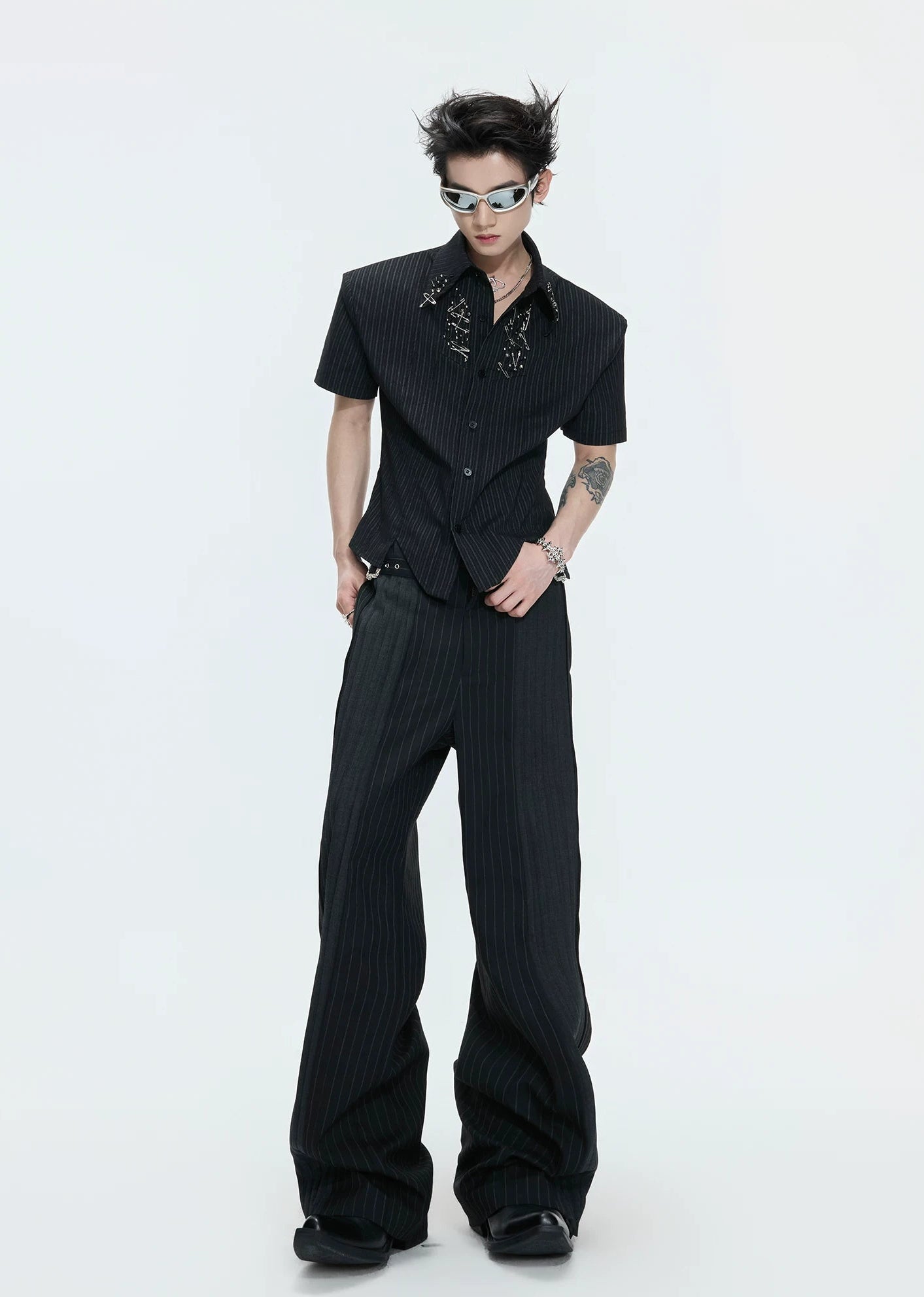 Structured Stand Collar Asymmetric Shirt