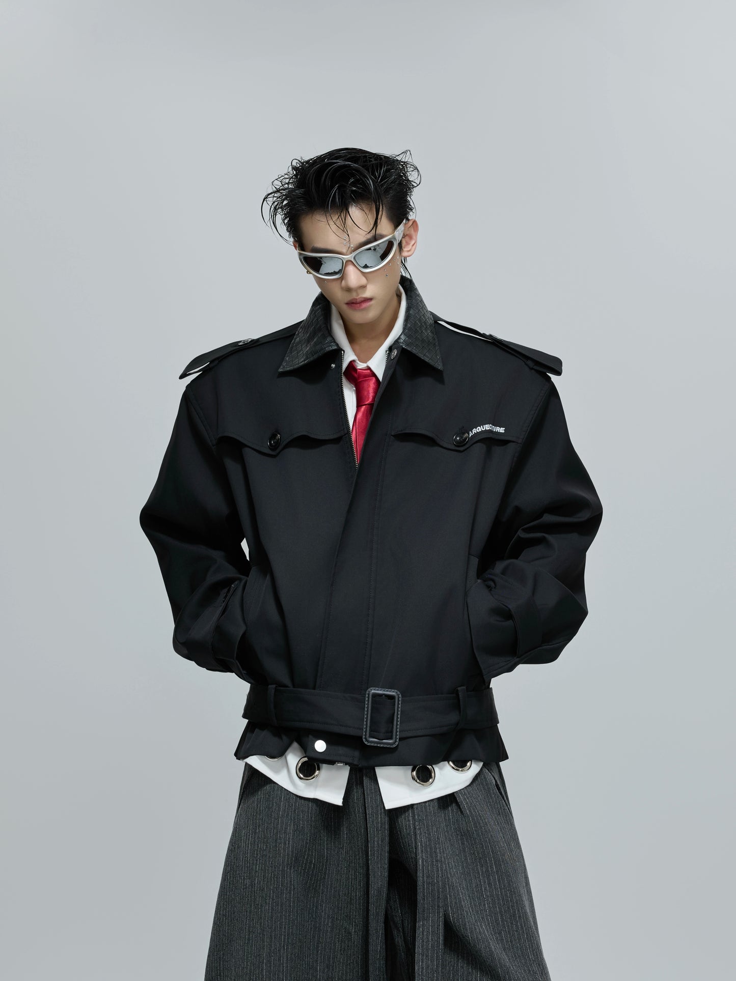 【25s Nov.】Retro Color-blocked Embroidered Leather Jacket