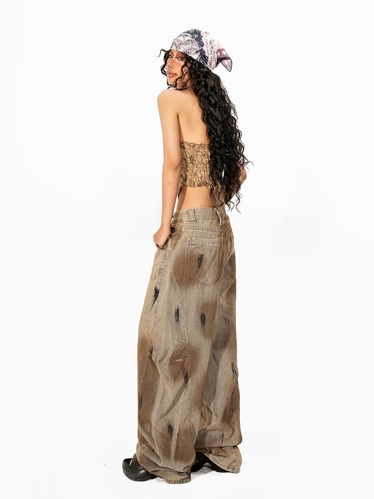 【25s Nov.】Vintage Washed Distressed Wide-leg Jeans