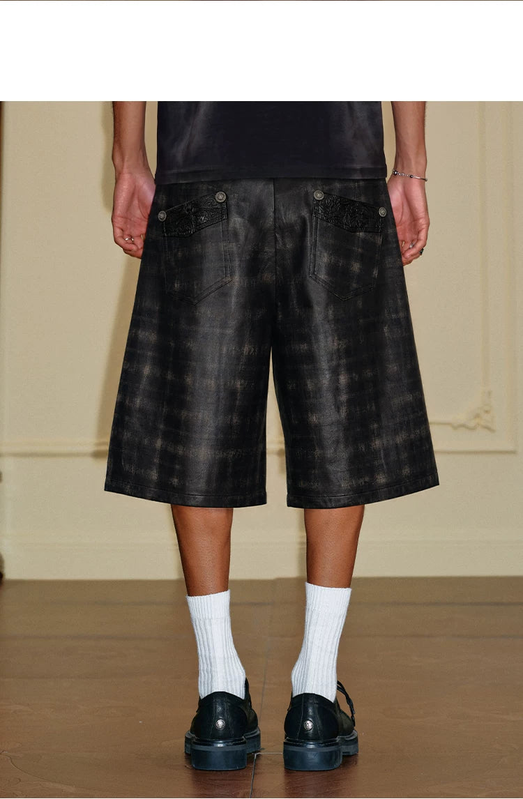 Waxed Patchwork Plaid Cropped Shorts