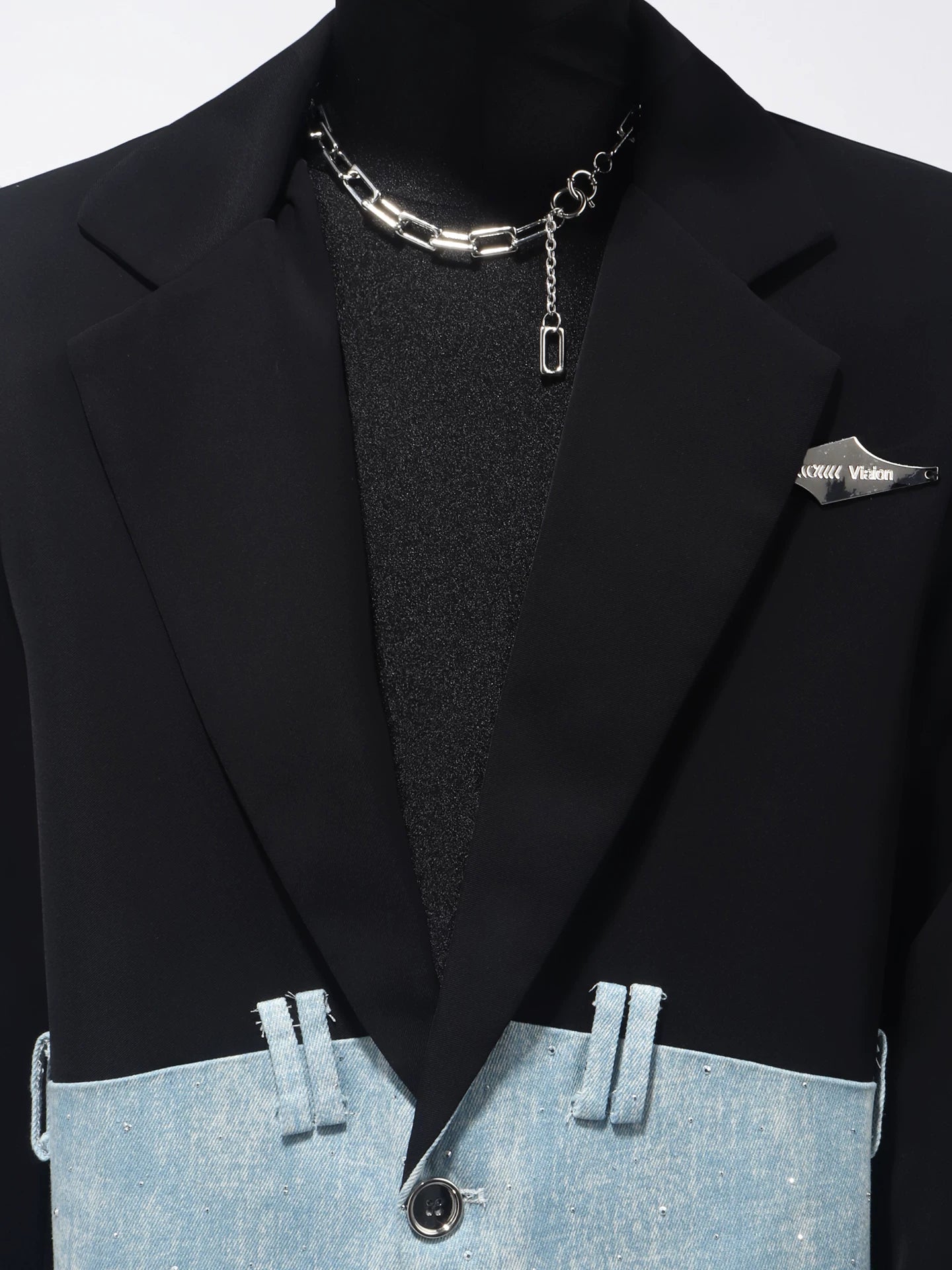 【26s Apr.】Black & Blue Panel Wide-Leg Suit Set