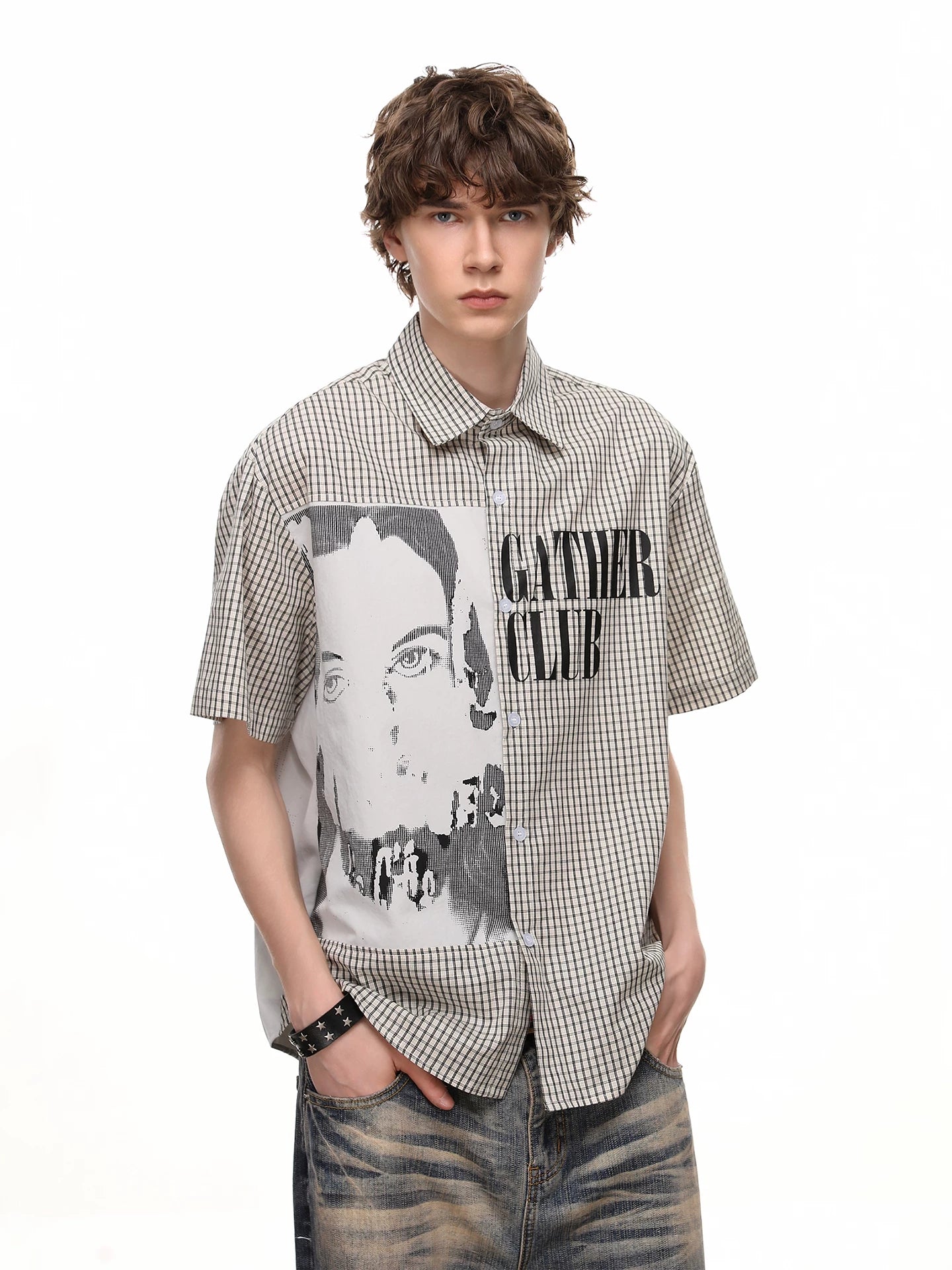 Dark Graphic Plaid Short Sleeve Shirt